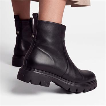 Wonders Bones Chunky Sole Ankle Boot - Black Leather